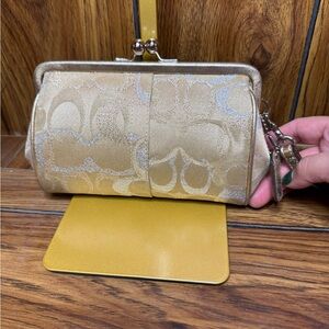 Coach Gold Silver Lurex Signature Cs Kisslock Clutch